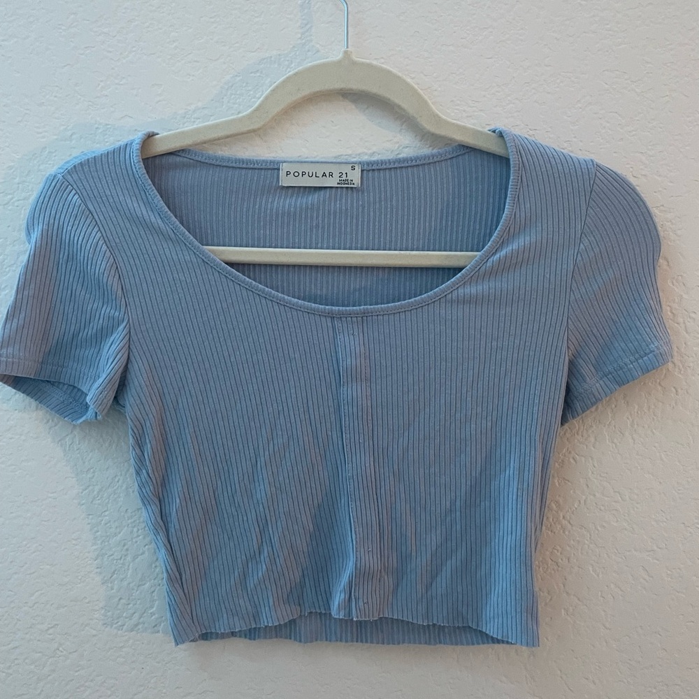 Casual Light Blue Crop Top